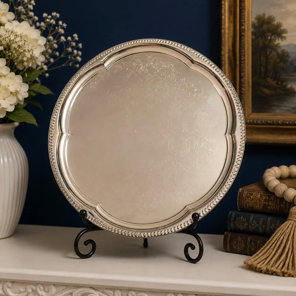 Ornate Silver Plated Tray 13 3/8
